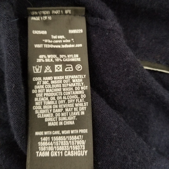 Ted Baker London Mens Navy Blue V-neck Wool Cashmere Sweater Fine Knit Medium - Picture 11 of 11